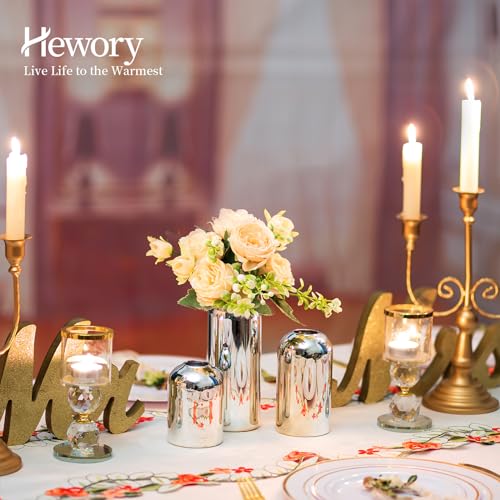Glass Bud Vases for Centerpieces Silver - Hewory 12pcs Blown Modern Cylinder Small Glass Vases, Mini Bulk Single Flower Vase for Wedding Party Event Home Decor Floral Arrangement (Not Include Flowers)