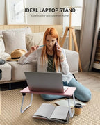 Ruxury Foldable Lap Desk Laptop Stand Bed Desk Table Tray, Breakfast Serving Tray, Portable & Lightweight Mini Table, Lap Tablet Desk for Sofa Couch Floor - Pink - color: Pink