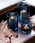 ARIAMOTION Blue Candle Holder for Pillar Tealights Modern Bubbles Glass Hurricane Cylinder Vases Table centerpieces Kitchen Island Dining Room Coffee Bar 8" 5" 3.5" Height Set 3 - color: Bubbles Blue