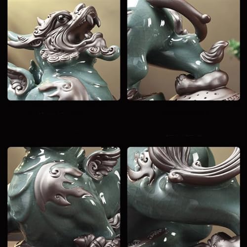 Feng Shui Decoration Creative Wealth Attraction Pixiu Decoration Home Living Room Entrance Office Tea Table Decoration Luxury Ceramic Crafts Desktop Decor Statue (Color : Right, Size : Small)