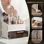 INVSSENE Stackable Makeup Organizer Countertop, Storage Perfume Skincare Cosmetic Lipstick Face Mask Makeup Brush Palettes, Ideal for Vanity Bathroom Counter - color: 3514 White+Coffee