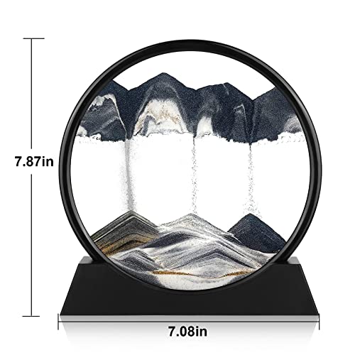 Herecanli Moving Sand Art Picture - 3D Quicksand Painting Decor - Round Glass 3D Deep Sea Sandscape - Relaxing Decoration for Home,Office,Desk,Mantle,Bookshelf,Room- (Black, 7 in) - color: Black, size: 7"
