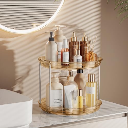 LAMU 2 Tier Lazy Susan Turntable Organizer 9.25'' Rotating Spice Rack Organization for Cabinet, Kitchen, Pantry, Countertop, Bathroom, Vanity, Medicine Cabinet Organizer, Amber - color: Amber, size: 9.25in 1 Pack