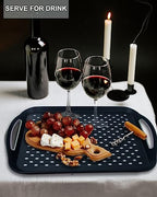 Large Nonslip Serving Tray with Handles, Silicone Grippy Dots Lap Food Trays for Eating, Dishwasher Safe Serve for Breakfast Dinner Snack Fruit Appetizers Beverage, Rectangular, Set of 2, Black - color: Black