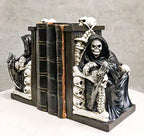 Ebros Gift Gothic Grim Reaper Dark Lord Sitting On Skulls and Skeleton Bones Thrones Pair of Bookends Statue 7" Tall Bibliography Macabre Ossuary Figurine As Halloween Decor