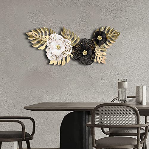 Flower Leaves Metal Wall Decor, Hollow Out Wall Sculpture Creative Luxury Iron Hanging Artwork for Office Home Decorations Party Living Room, Black White - color: Black White