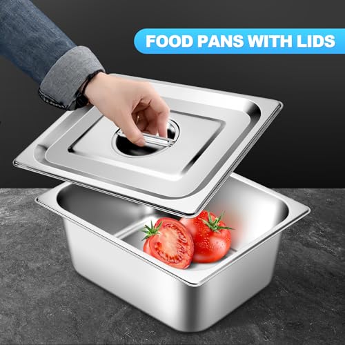 Hotel Pan With Lids 6 Pack 1/2 Size 4" Deep Stainless Steel Steam Table Pan, Commercial Food Pans for Catering Buffet Chafing Dish Pans Metal Steam Tray (1/2 Half Size x 4 Inch Deep, 6 Pack) - color: 1/2 Size, size: 4" Deep