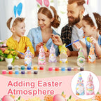 Arrowbash 6 Pcs Easter Ceramics to Draw Ready to Paint Your Own Gnome Statues 5.12 Easter Egg Rabbit Theme Paintable Figurines DIY White Ceramics Plaster Crafts Kit with Brush Palette - style: Easter
