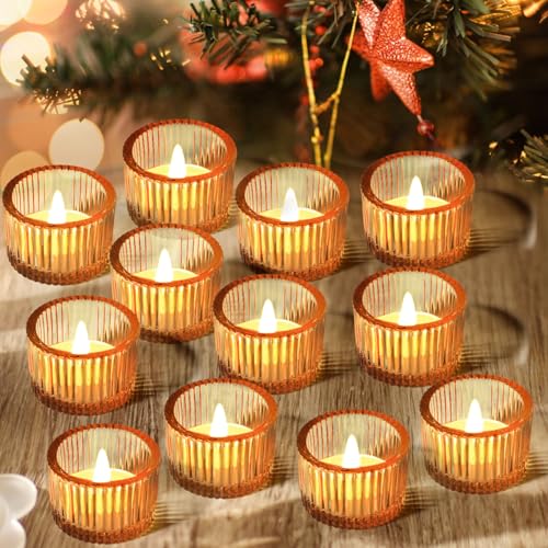 JOYIT Gold Votive Candle Holders Bulk Set of 12, Tealight Candle Holder for Wedding Table Centerpiece, Glass Small Candle Holders for Birthday Party, Valentine's Day, Home Decor (2''X 1.4'') - color: Gold