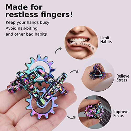 Infinity Gear Fidget Toy, Solid Metal Never Ending Flippy Novelty Kinetic Desk Toy, Relieve Stress, Anxiety, Promotes Focus, Keep Fingers/Hands Busy, Avoid Bad Habits (Rainbow) - color: Rainbow
