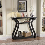 Wooden Console Table with Curved Legs and Shelf, 3-Tier Modern Accent Narrow Sofa Table for Entrance Area, Living Room, Hallway, 47 in Wide Wood Console Table for Entryway (Black) - color: Black