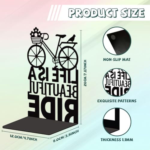 Peacoblue Metal Bookends for Shelves, Modern Decorative Heavy Duty Study Book Support Stoppers for Office, Desk, Shelf, Room 5.3"x4.3"x7.9" Cast Iron Simple Tall Bookends, 1 Pair (Bicycle) - style: Bicycle