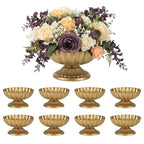 Set of 8 Antique Gold Compote Vases, 7.1" W x 3.94" H Metal Pedestal Vase for Centerpiece, Small Brass Compote Bowls for Floral Arrangements, Table Decor for Wedding Events Parties Decoration