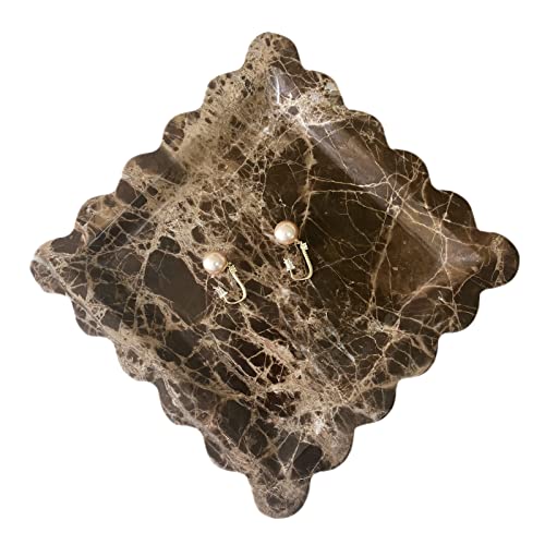 Vintage Natural Marble Tray Small Ornaments Scalloped Tray Handmade Storage Dish for Counter, Vanity, Dresser, Nightstand and Desk (Coffee Net) - color: Coffee Net