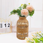 Straw Woven Glass Vase 6.29''x1.77''x3.15''Boho Glass Flower Vase Country Rustic Style Vase Glass Vase for Floral Arrangements Housewarming Party Home Decor (C Style 6.29IN) - size: 6.29IN