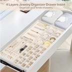 Jenseits 4 Jewelry Organizer Drawer Insert, Stackable Velvet Jewelry Tray Organizer Display Case Storage Containers, Earring Holder Necklace Watch Bracelet Accessary Ring Trays, Gift For Women (Beige)