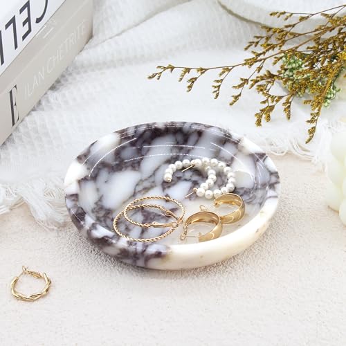 Small Natural Marble Jewelry Tray Key Plate Holder Dish Trinket Decor Catch All Bowl for Ring Earring Stone Gift for Women Daugther,Calacatta Viola,5.5" - color: Calacatta Viola