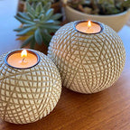 Luca Orb Tea Light Candle Holders (Gift Boxed Set of 2) Grid Pattern, Beige and White - color: Beige and White