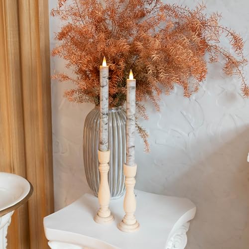 Flameless Taper Candles Flickering with Remote and Timer, 3D Moving Flame Taper Candle Battery Operated to 400 Hours, 9 Inch Window Candles, (Birch Bark) - color: Birch Bark