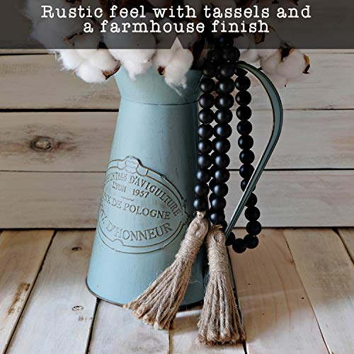 Boho Wood Decorative Beads & Tassel Garland Black - color: Black