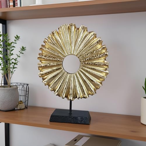 Modern Abstract Round Decorative Sculpture, Dining Living Room Desk Decor,Geometric Home Decor Statues,Shelf Top Decor Aesthetics, Coffee Tables or Office Shelves（Golden） - color: 14.17"golden