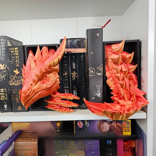Dragons Awakening Book End – Fantasy Book Nook Insert for Dragon Readers – Unique Home Decor for Bookshelves & Libraries (Head and Tail - Sun Dragon) - color: Head and Tail - Sun Dragon