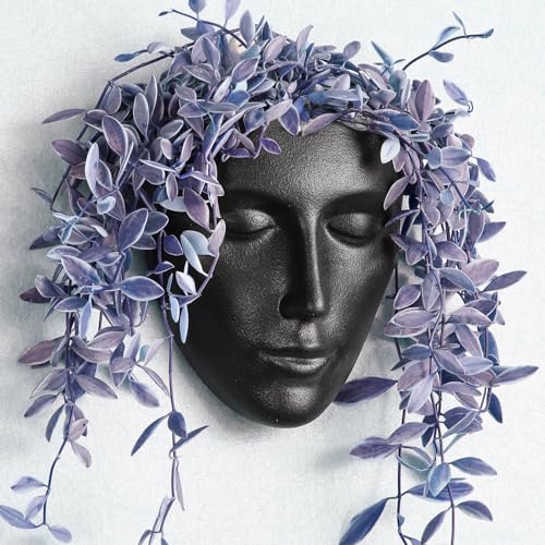 Ceramic Female Form Face Vase - Modern Sculpture Planter Pot, Human Face Shaped Vase, Wall Hanging Plant Pot with Drainage for Home Decor Centerpieces, Office or Outdoor Hanging Decor - color: Black-color