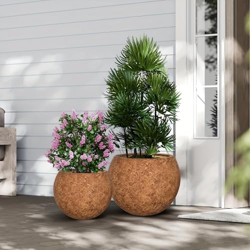 Panlaolao 13.5 H x 17" Dia (12" Pot Opening) Round Fiberstone Planter with Drainage Hole, White, Indoor/Outdoor Large Plant Pot for Home Patio Garden, Ideal for Plants (Camel, Medium) - color: Camel, size: 17 Inch