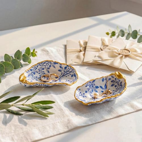 Natural Oyster Ring Trinket Dish Vintage Jewelry Tray for Keys Small Jewelry Holder for Bridal Shower Favors Friends Sisters Daughter Mother Gift Seaside Style Decor(Blue Grass) - style: Blue Grass
