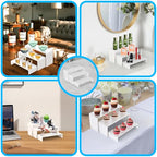 6 PCs Risers Display Stands 3 Tiers Desktop Acrylic Shelves Cake Dessert Holder Products Stand for Collectibles Shoes Jewels Pop Figure (White) - color: White