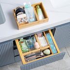 Fabsome Drawer Organizer, Set of 9 Bamboo Wood Kitchen Makeup Desk Junk Tea Drawer Storage Boxes Bins for Cutlery Silverware Utensils Flatware, Small Wooden Container Tray for Bathroom, Office - size: 2''H 9 Boxes
