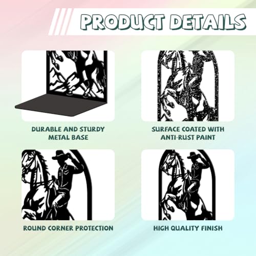 Peacoblue Metal Bookends for Shelves, Modern Decorative Heavy Duty Study Book Ends Stoppers for Office, Desk, Shelf, Room 5.3"x4.3"x7.9" Cast Iron Simple Tall Bookends 1 Pair (Cowboy Horse Riding) - style: Cowboy Horse Riding