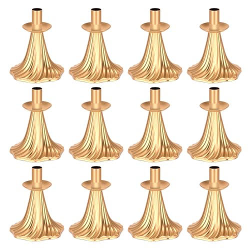 Taper Candle Holders Set of 12 - Victorian Style Gold Vintage Modern Decor, Table Mantel Centerpiece for Wedding Housewarming, Fits Standard Taper Candles