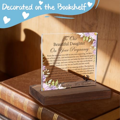 Pregnancy Celebration Acrylic Plaque Gift, Precious Gift for Expecting Daughter, Sentimental Parent-to-Daughter Keepsake with Wooden Stand, XXD194 - style: Beautiful Daughter