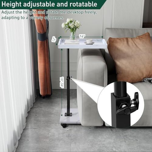 C Table End Table Adjustable Height, 360°Swivel TV Tray Table for Small Spaces, Couch Tables That slide under, C Shaped Side Tables living room and bedroom for Sofa, Bed,Chair, Snack (1, White) - color: White