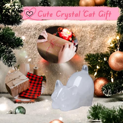 2" Clear Quartz Cat Figurine Crystal Statue Carved Home Office Room Decor Figurines for Desk Sculpture Lazy Handcrafted Healing Stone Natural Gemstones Spiritual Gifts for Cat Lovers - color: White-clear Quartz