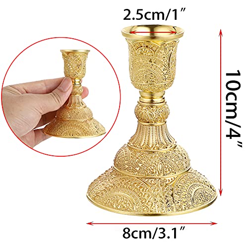 OwnMy 2PCS Brass Taper Candle Holders Candle Stick Holders Set Vintage Metal Pillar Candlestick Holders, 4”H Elegant Candle Stand Candelabra for Dining Table Centerpieces Wedding Home Decoration, Gold - color: Golden