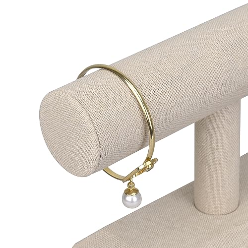 MOOCA Linen Covered Wood Jewelry Display, Jewelry Stand, Bracelet Holder Display, Watch Stand, Bracelet Stand, Tan Linen - color: Tan Linen
