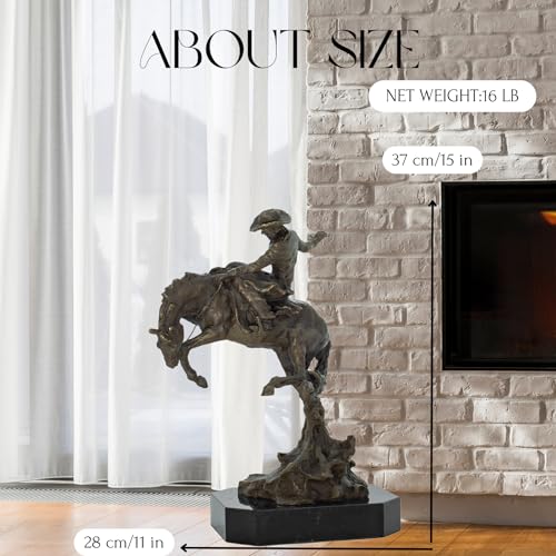Bronze The Bronco Buster Sculpture by Frederic Remington - Classic Western Cowboy Taming Wild Horse Bronze Statue, Perfect for Art Collectors and Home Decor Labor Day Gifts (Square Base) - color: 1-square Base