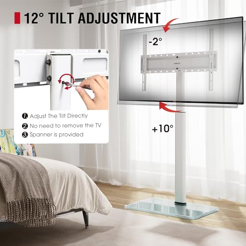 AOKCOS Swivel TV Floor Stand for 43-75 Inches TVs, 10 Level Height Adjustable Corner Extra Tall TV Stand Mount for Living Room/Bedroom, Holds up to 110 lbs,MAX VESA 600x400mm,White - color: White, size: for 43"-75"