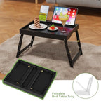Artmeer Bed Tray Table with Folding Legs, Bamboo Breakfast Food Tray with Media Slot, Use As Platter, Laptop Desk, Snack, TV Tray Kitchen Serving Tray (Black Large Adjustable Legs) - color: Black, size: Large Adjustable