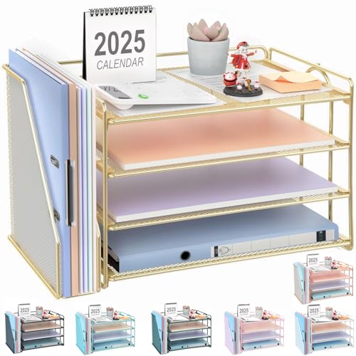 gianotter 4-Tier Paper Organizer With Magazine Holder, Desk Organizers and Accessories, Desk Accessories & Workspace Organizers, File Organizer for Office Supplies Storag (Gold, 4-Tier) - color: Gold, size: 4-Tier