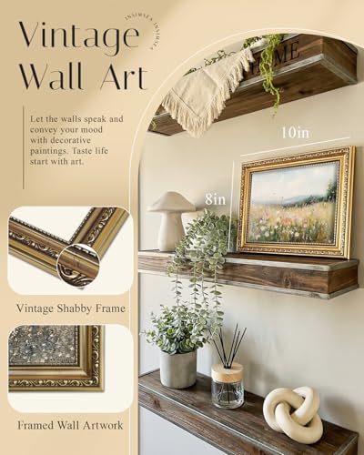 InSimSea Vintage Gold Framed Wall Art for Living Room, Field of Wildflowers Wall Decor, 8x10 inch Small Nature Meadow Landscape Canvas Prints for Bedroom Shelf Gift, Home Farmhouse Decor - color: Field Colored Flowers, size: 10"L x 8"W