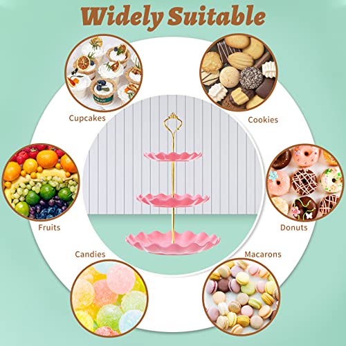 3 Tier Cupcake Stand Holder, BACUTHY Plastic Cup Cake Stand Tower with Tiered Serving Tray for Cupcakes, Donuts, Fruits and More, Pink - color: Pink