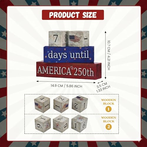 Smile Patriotic 250th Anniversary Countdown Calendar - Wooden Blocks Decor with Days Until Sign, 4th of July & Memorial Day Tiered Tray Decor, American Holiday Home Decor - style: Countdown