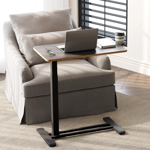 SANODESK Medical Adjustable Overbed Bedside Table with Hidden Casters, Pneumatic Mobile Laptop Computer Standing Desk Cart with Tray, Hospital and Home Use(27.6" W x 15.7" D, Black) - color: Black, size: Small