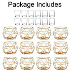 Hewory Geometric Tealight Candle Holders Gold, Modern Metal Geo Wedding Centerpieces for Table, Votive Candle Stand Accent for Tea Light for Home Shelf Mantel Christmas Birthday Party Decor, 12pcs