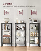 VASAGLE Bookcase, 4-Tier Bookshelf, Slim Shelving Unit for Bedroom, Bathroom, Home Office, Tempered Glass, Steel Frame, Ink Black ULGT028B61 - color: Ink Black, size: 4 Tiers (15.7"W x 37.4"H)