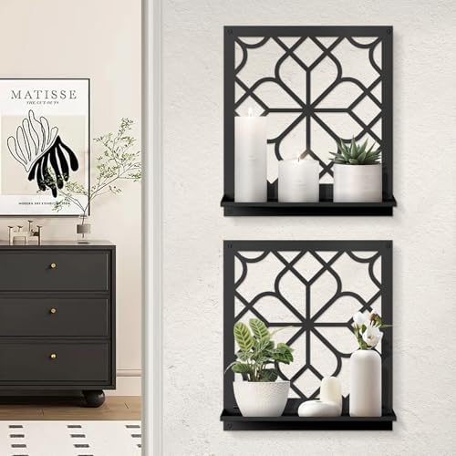 Black Metal Wall Candle Holder Set of 2, Minimalist Rustic Aesthetics Wall Art Decor for Living Room Bedroom Bathroom (11.8 x 13 in) - color: Black- Classical
