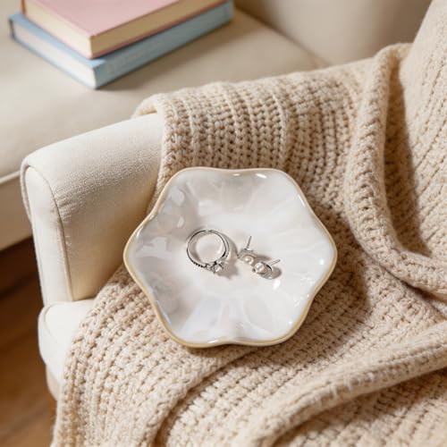 White Lotus Leaf Shape Ring Jewelry Dish Holder,Small Trinket Jewelry Tray,Decorative Jewelry Plate Bowl,Key Bowl,Mothers Day Birthday Engegament Gifts for Women Mom Friends,Ceramic - color: Lotus White